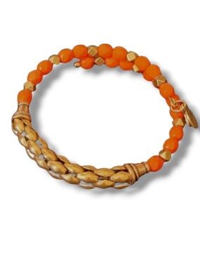 Alex and Ani Orange Bead Gold Metal Braid Wrap Bracelet Energy Technology